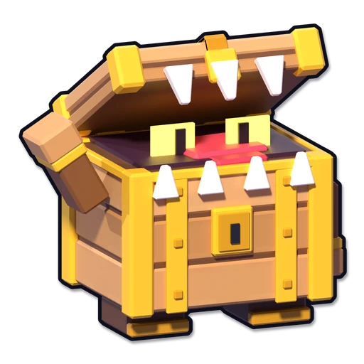 Murm, a wooden chest with gold corners, teeth on its lid and glowing eyes